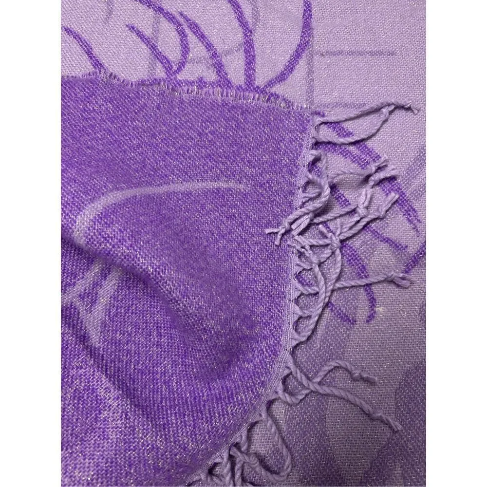 Disney Minnie Mous Throw Blanket Purple Metallic Fringe  All Over Print